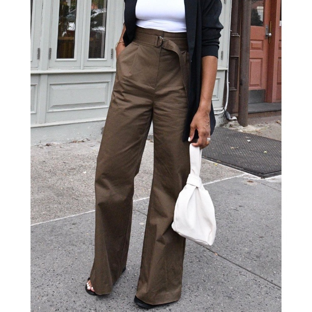 Karenbritchick x The Drop Wide Leg Belted Brown Pleated Trouser Pants Womens L